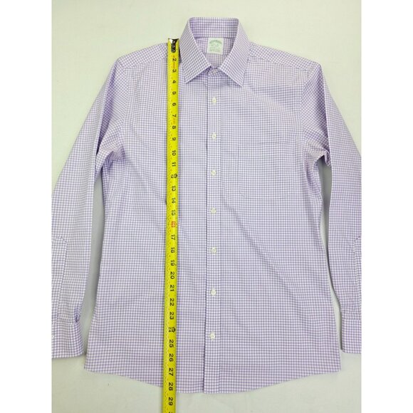 Brooks Brothers Milano Fit Non Iron Stretch 14.5-32 Mens Lavender White Check - Picture 7 of 8